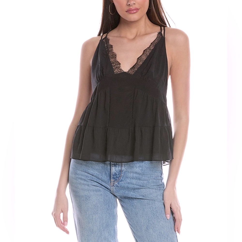 Allsaints Rowen Lace Trim Cami Top, Black, 8